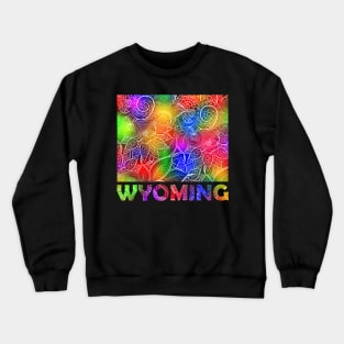 Colorful mandala art map of Wyoming with text in multicolor pattern Crewneck Sweatshirt